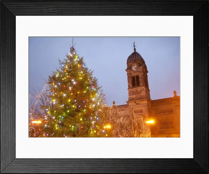 Framed Print : Christmas tree and Guild Hall at dusk, Derby, Derbyshire, England, United Kingdom, Europe Framed Print : Christmas tree and Guild Hall at dusk, Derby, Derbyshire, England, United Kingdom, Europe