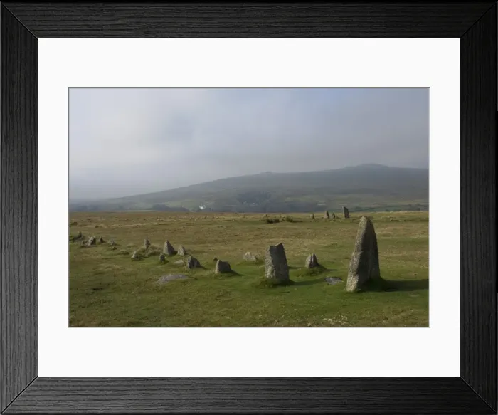 Framed Print : The Merrivale Stone Rows with Great Staple Door and Middle Staple Door in the distance