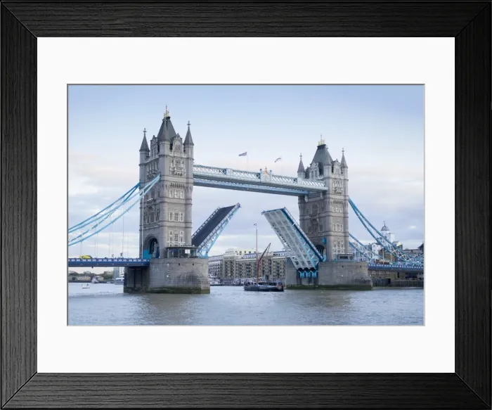 Framed Print : Tower Bridge opening and River Thames, London, England, United Kingdom, Europe