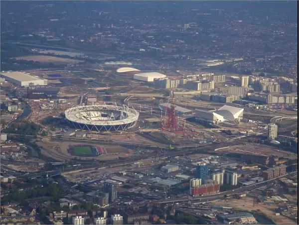 Aerial view of the 2012 Olympic Stadium, Stratford, East End, London, England