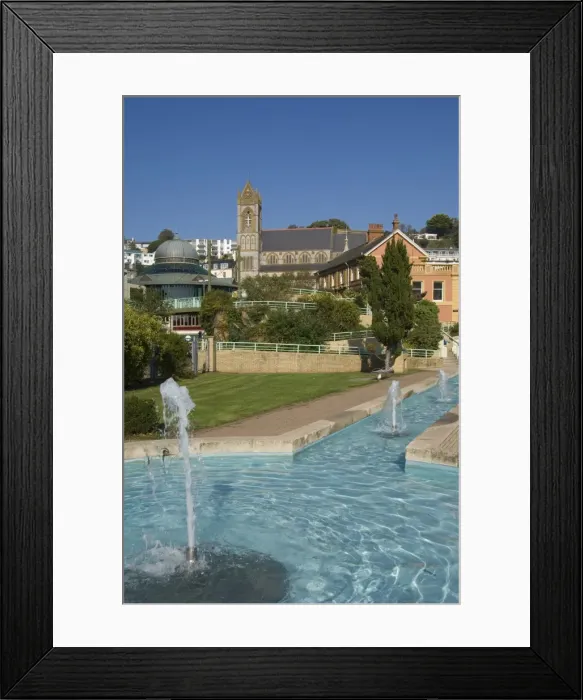 Framed Print : The Water Garden and St. Johns Church, Torquay, Devon, England, United Kingdom, Europe Framed Print : The Water Garden and St. Johns Church, Torquay, Devon, England, United Kingdom, Europe