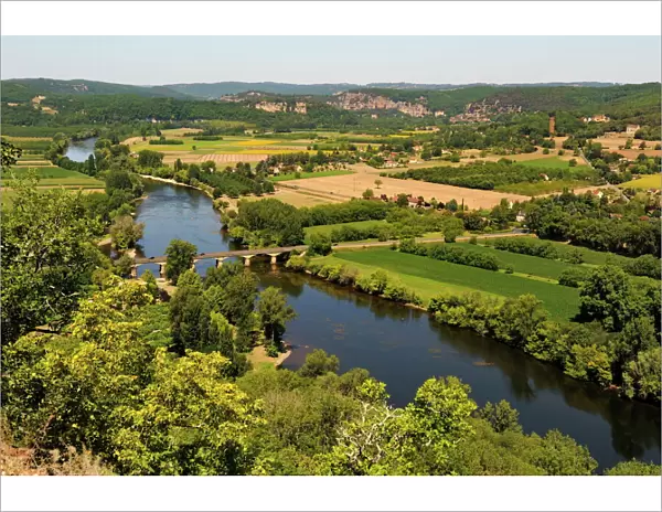 Dordogne River and rural landscape, Bastide town of Domme, Les Plus Beaux Villages de France