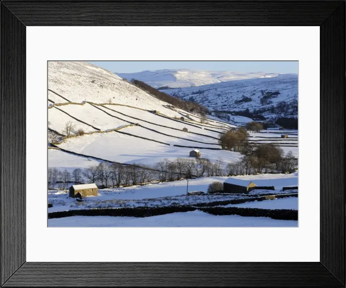 Framed Print : Stone barns in a winter landscape, Swaledale, Yorkshire Dales National Park Framed Print : Stone barns in a winter landscape, Swaledale, Yorkshire Dales National Park