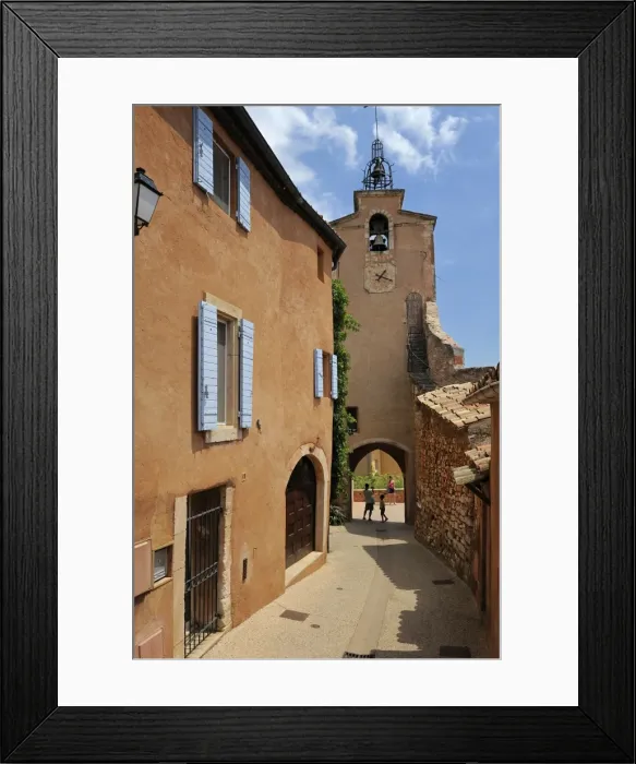 Framed Print : Old bell tower in the ochre coloured town of Roussillon, Parc Naturel Regional du Luberon Framed Print : Old bell tower in the ochre coloured town of Roussillon, Parc Naturel Regional du Luberon