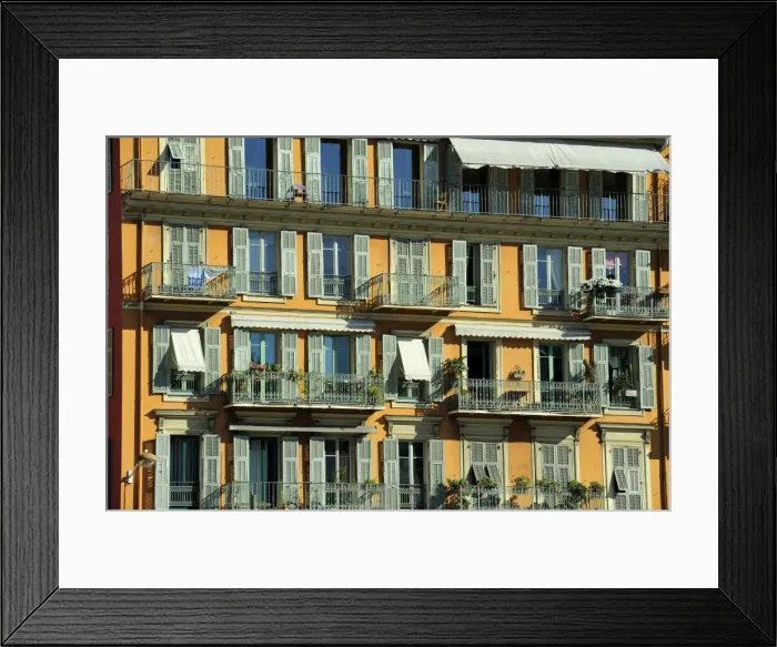 Framed Print : Shuttered facade of buildings, Port Lympia in the Quartier du Port, Nice Framed Print : Shuttered facade of buildings, Port Lympia in the Quartier du Port, Nice
