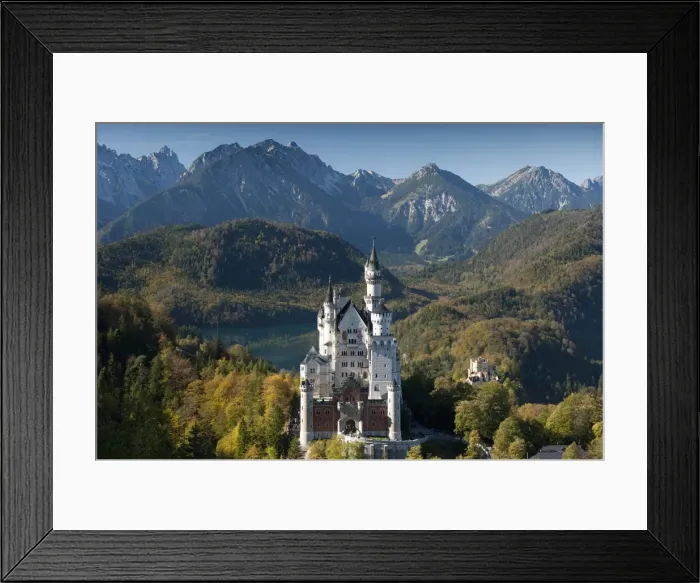 Framed Print : Romantic Neuschwanstein Castle and German Alps in autumn, southern part of Romantic Road Framed Print : Romantic Neuschwanstein Castle and German Alps in autumn, southern part of Romantic Road