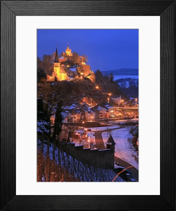 Framed Print : Od town with castle in winter, Saarburg, Saar Valley, Rhineland-Palatinate Framed Print : Od town with castle in winter, Saarburg, Saar Valley, Rhineland-Palatinate