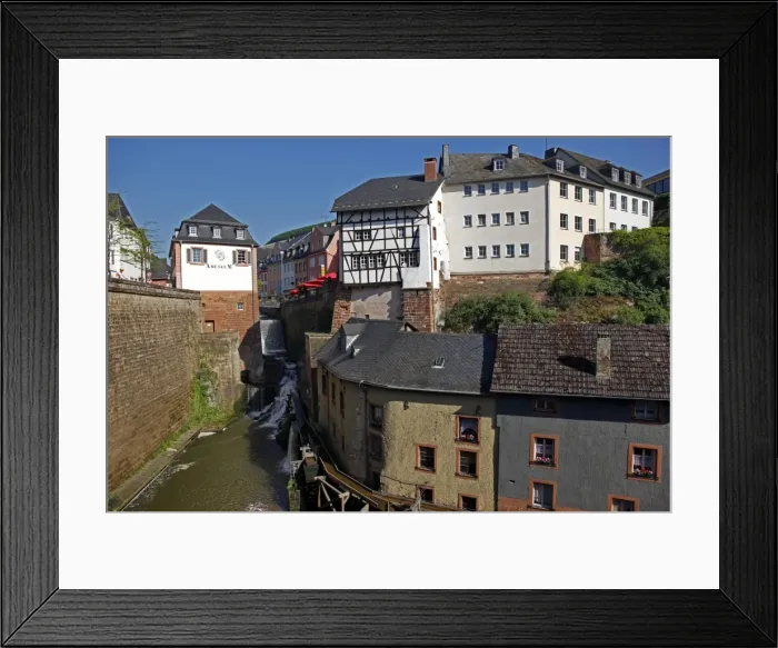 Framed Print : Waterfall on River Leuk in the old town of Saarburg, Saar Valley, Rhineland-Palatinate Framed Print : Waterfall on River Leuk in the old town of Saarburg, Saar Valley, Rhineland-Palatinate