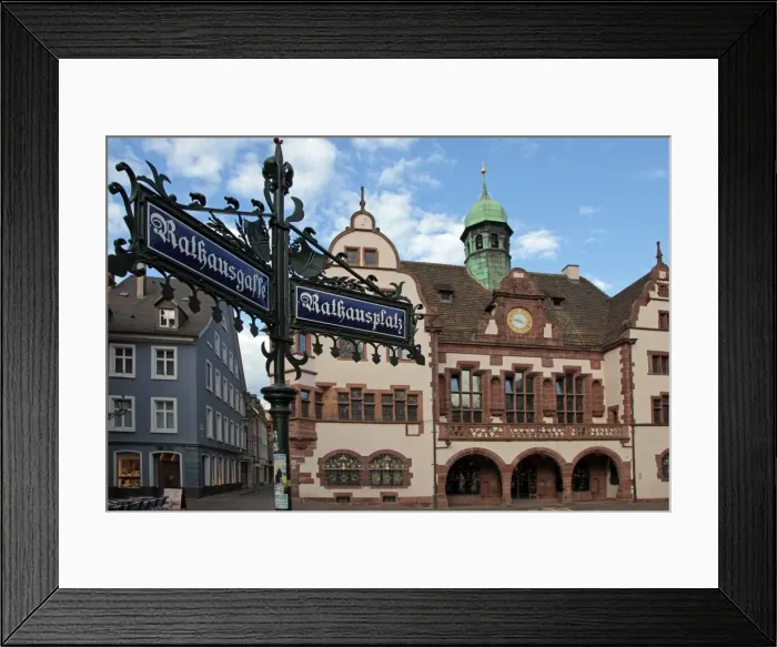 Framed Print : City Hall, Rathausplatz, Old Town, Freiburg, Baden-Wurttemberg, Germany, Europe