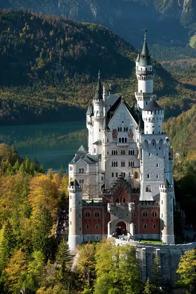 Romantic Neuschwanstein Castle and German Alps during autumn, southern part of Romantic Road