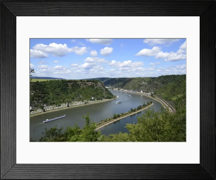 Framed Print : View from Loreley to St. Goarshausen and the River Rhine, Rhine Valley Framed Print : View from Loreley to St. Goarshausen and the River Rhine, Rhine Valley