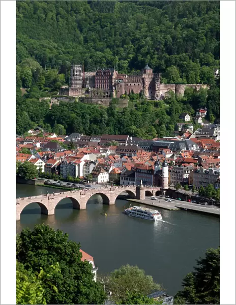 Old Bridge over the River Neckar, Old Town and castle, Heidelberg, Baden-Wurttemberg