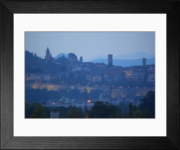 Framed Print : Skyline at dusk, Bergamo, Lombardy, Italy, Europe Framed Print : Skyline at dusk, Bergamo, Lombardy, Italy, Europe