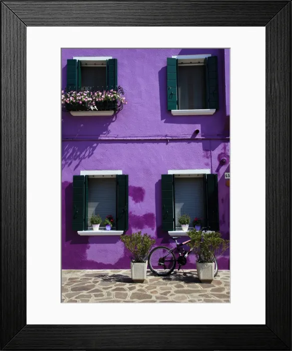 Framed Print : Colourfully painted houses situated on canal banks on the island of Burano Framed Print : Colourfully painted houses situated on canal banks on the island of Burano
