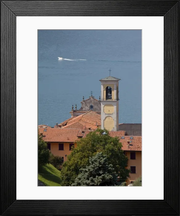 Framed Print : Church belltower, Sulzano, Lake Iseo, Lombardy, Italian Lakes, Italy, Europe