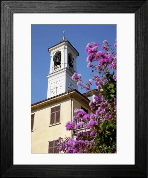 Framed Print : Church clocktower and flowers, Cadenabbia, Lake Como, Lombardy, Italy, Europe Framed Print : Church clocktower and flowers, Cadenabbia, Lake Como, Lombardy, Italy, Europe