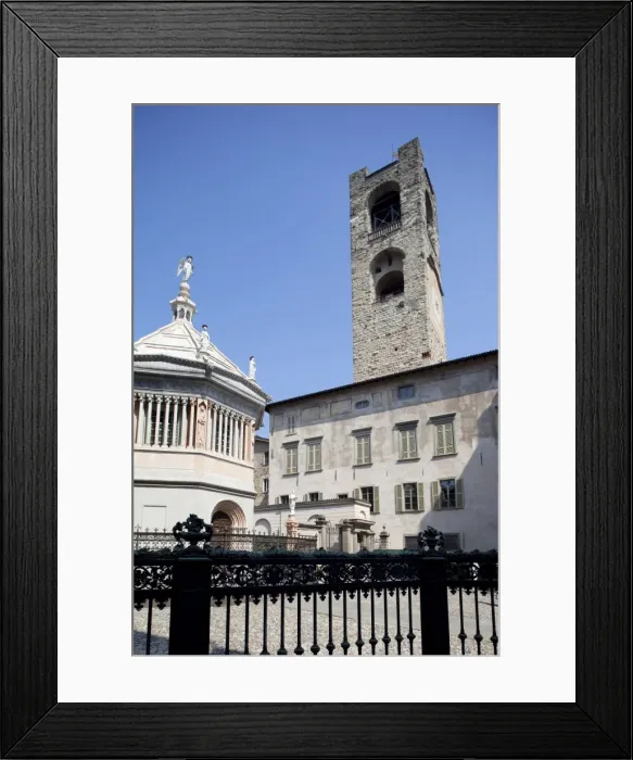 Framed Print : Baptistery and Big Bell Civic Tower, Piazza Vecchia, Bergamo, Lombardy, Italy, Europe Framed Print : Baptistery and Big Bell Civic Tower, Piazza Vecchia, Bergamo, Lombardy, Italy, Europe