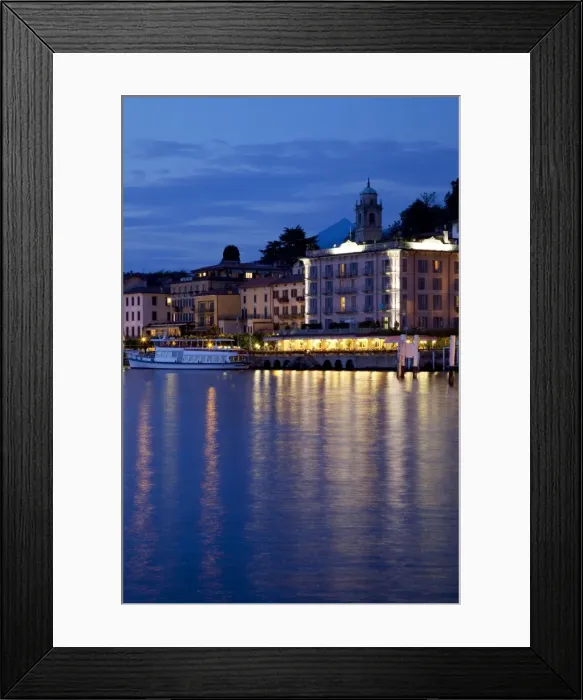 Framed Print : Promenade and lake at dusk, Bellagio, Lake Como, Lombardy, Italian Lakes, Italy, Europe Framed Print : Promenade and lake at dusk, Bellagio, Lake Como, Lombardy, Italian Lakes, Italy, Europe