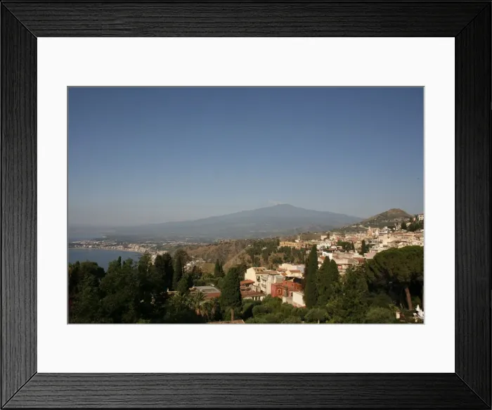 Framed Print : Taormina bay with Mt. Etna in distance, Sicily, Italy, Mediterranean, Europe Framed Print : Taormina bay with Mt. Etna in distance, Sicily, Italy, Mediterranean, Europe