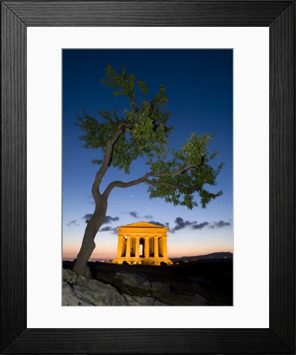 Framed Print : Tempio di Concordia (Concord) and Almond tree at dusk, Valle dei Templi Framed Print : Tempio di Concordia (Concord) and Almond tree at dusk, Valle dei Templi