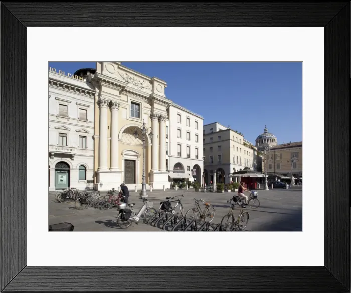 Framed Print : Piazza Garibaldi, cycles and architecture, Parma, Emilia Romagna, Italy, Europe Framed Print : Piazza Garibaldi, cycles and architecture, Parma, Emilia Romagna, Italy, Europe