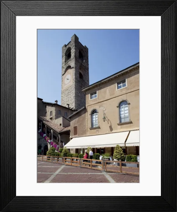 Framed Print : Big Bell Civic Tower, Piazza Vecchia, Bergamo, Lombardy, Italy, Europe