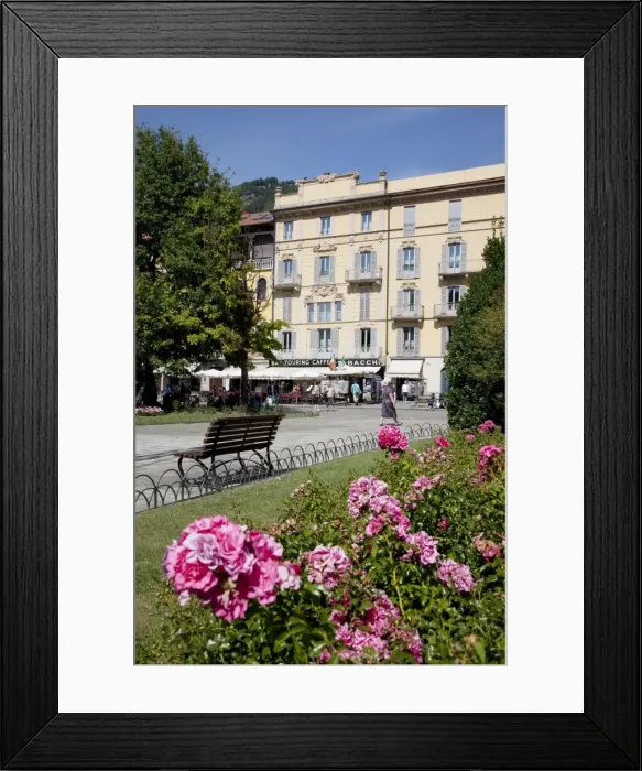 Framed Print : Cafe and gardens, Como, Lake Como, Lombardy, Italy, Europe Framed Print : Cafe and gardens, Como, Lake Como, Lombardy, Italy, Europe