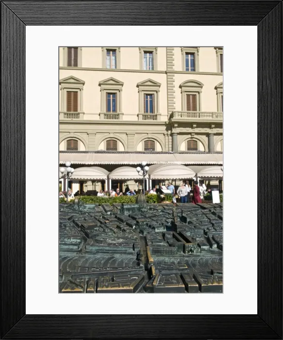 Framed Print : Cafe Paszkowsky and bronze model of Florence city centre, Piazza della Repubblica Framed Print : Cafe Paszkowsky and bronze model of Florence city centre, Piazza della Repubblica
