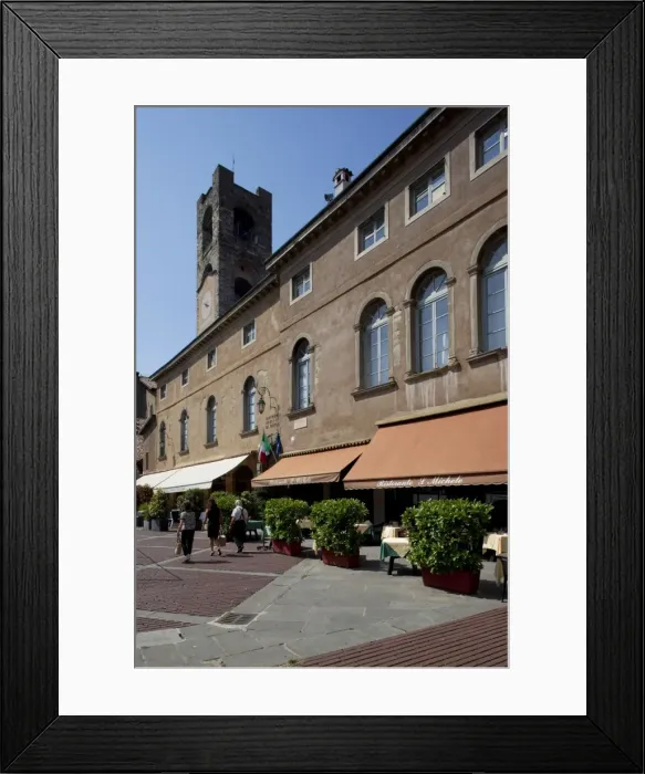 Framed Print : Restaurants, Piazza Vecchia, Bergamo, Lombardy, Italy, Europe Framed Print : Restaurants, Piazza Vecchia, Bergamo, Lombardy, Italy, Europe