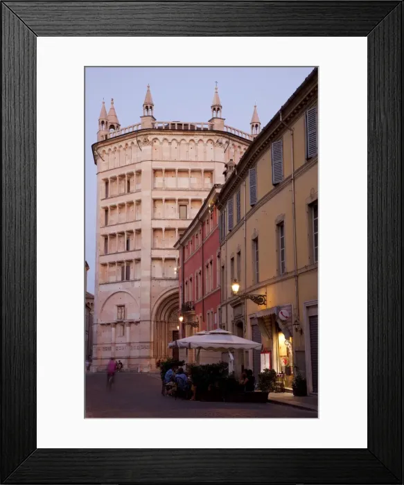 Framed Print : Cafe and Baptistry, Parma, Emilia Romagna, Italy, Europe Framed Print : Cafe and Baptistry, Parma, Emilia Romagna, Italy, Europe