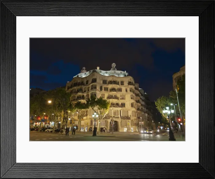 Framed Print : Casa Mila (La Pedrera), by Antoni Gaudi at dusk, Passeig de Gracia, Barcelona Framed Print : Casa Mila (La Pedrera), by Antoni Gaudi at dusk, Passeig de Gracia, Barcelona