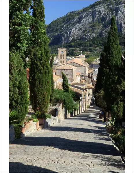 Calvary steps with view over old town, Pollenca (Pollensa), Mallorca (Majorca)