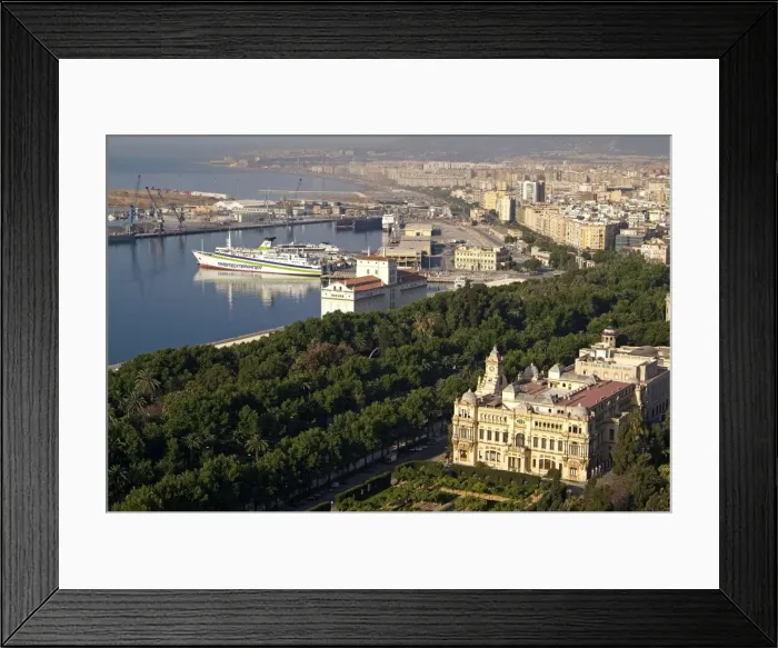 Framed Print : View over City Hall to the port area, Malaga, Andalusia, Spain, Europe Framed Print : View over City Hall to the port area, Malaga, Andalusia, Spain, Europe