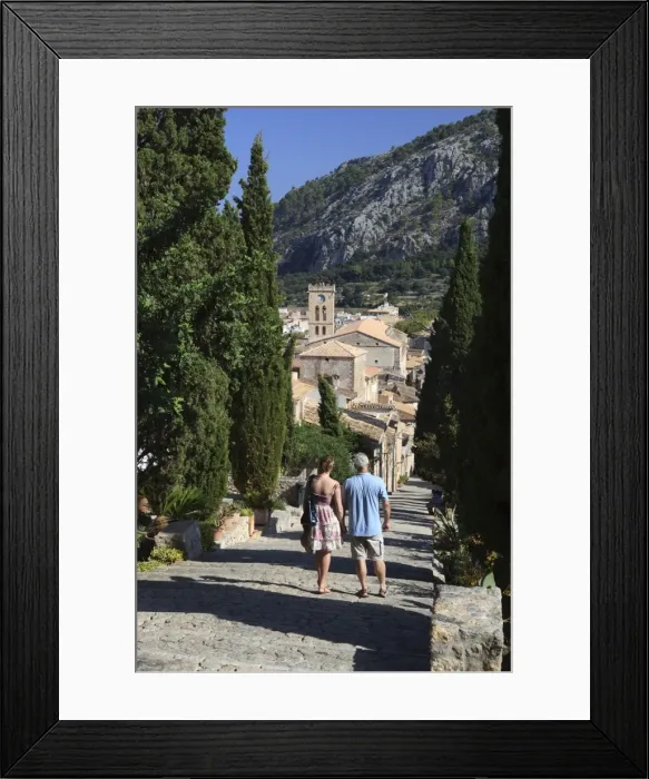 Framed Print : Calvary steps with view over old town, Pollenca (Pollensa), Mallorca (Majorca) Framed Print : Calvary steps with view over old town, Pollenca (Pollensa), Mallorca (Majorca)