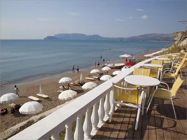 Cafe overlooking beach, Kalamaki, Zakynthos, Ionian Islands, Greek Islands