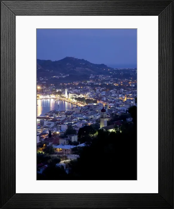 Framed Print : View of town from Strani Hill at dusk, Zakynthos Town, Zakynthos, Ionian Islands Framed Print : View of town from Strani Hill at dusk, Zakynthos Town, Zakynthos, Ionian Islands