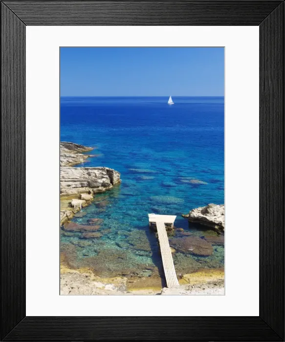 Framed Print : Jetty on the beach and boat, Rhodes, Dodecanese, Greek Islands, Greece, Europe Framed Print : Jetty on the beach and boat, Rhodes, Dodecanese, Greek Islands, Greece, Europe
