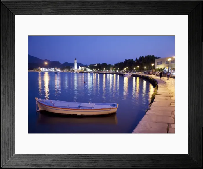 Framed Print : Harbour at dusk, Zakynthos Town, Zakynthos, Ionian Islands, Greek Islands, Greece, Europe