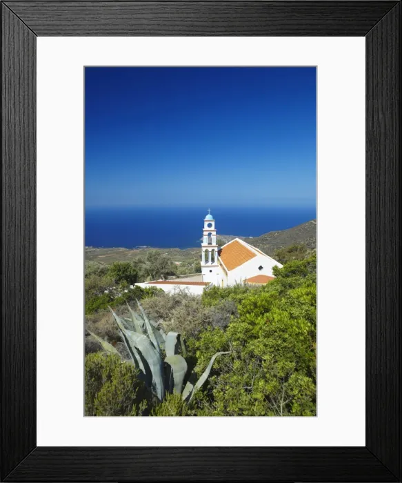 Framed Print : Church overlooking the Aegean Sea, Chania, Crete, Greek Islands, Greece, Europe