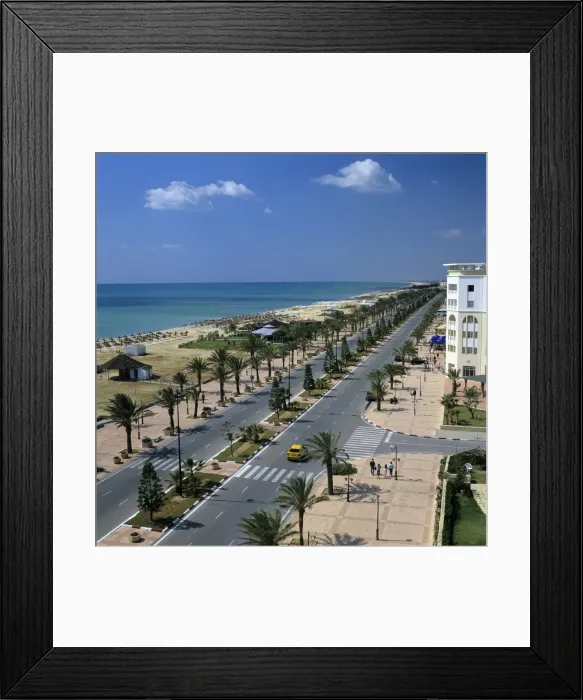 Framed Print : View along beach front from roof of Lella Baya Hotel, Yasmine Hammamet Framed Print : View along beach front from roof of Lella Baya Hotel, Yasmine Hammamet
