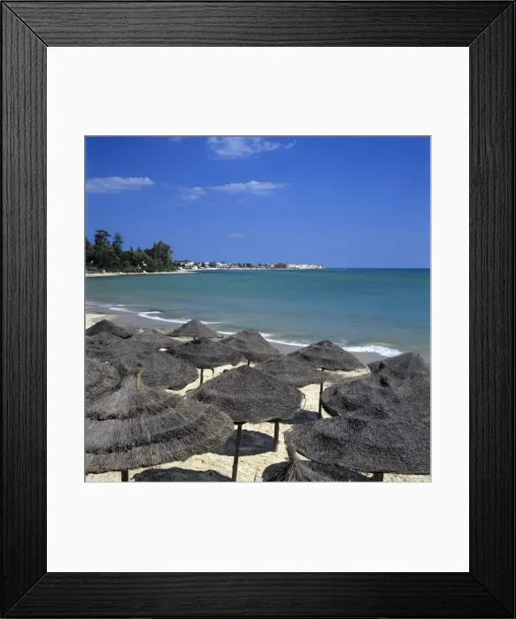 Framed Print : View along beach to the medina from the Sindbad Hotel, Hammamet, Cap Bon Framed Print : View along beach to the medina from the Sindbad Hotel, Hammamet, Cap Bon