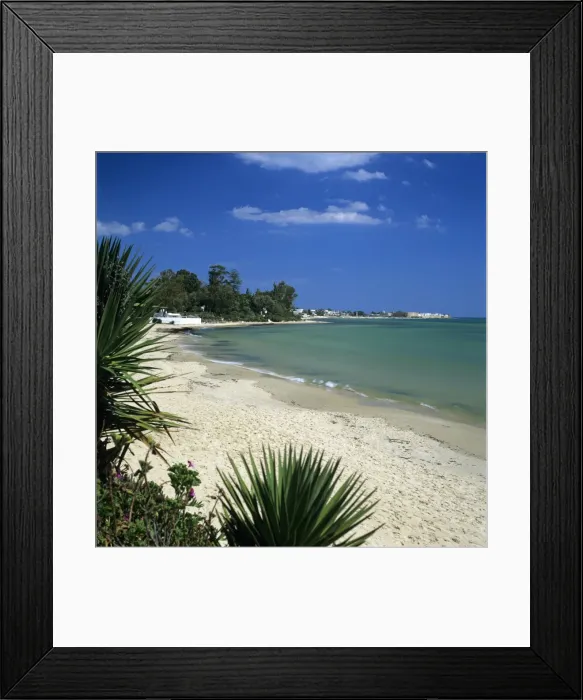 Framed Print : View along beach to the medina from the Sindbad Hotel, Hammamet, Cap Bon Framed Print : View along beach to the medina from the Sindbad Hotel, Hammamet, Cap Bon