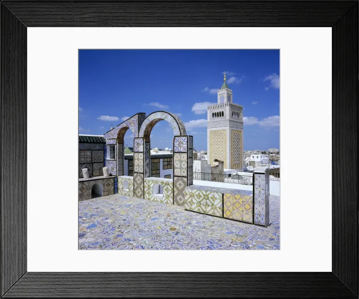 Framed Print : View over city and Great Mosque from tiled roof top, Tunis, Tunisia, North Africa, Africa Framed Print : View over city and Great Mosque from tiled roof top, Tunis, Tunisia, North Africa, Africa