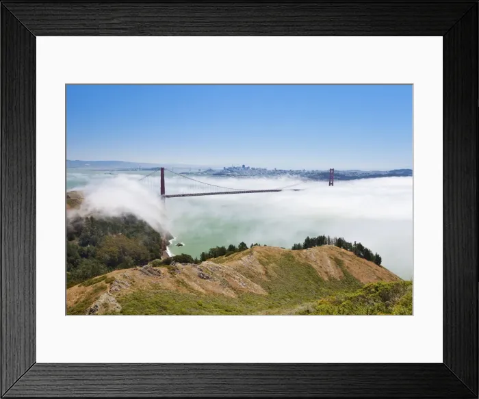 Framed Print : Golden Gate Bridge and the San Francisco skyline floating above the fog on a foggy day in San Francisco, California, United States of America, North America Framed Print : Golden Gate Bridge and the San Francisco skyline floating above the fog on a foggy day in San Francisco, California, United States of America, North America