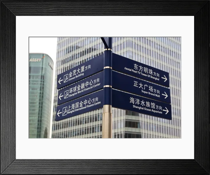 Framed Print : Street signs in Pudong, Shanghai, China, Asia Framed Print : Street signs in Pudong, Shanghai, China, Asia