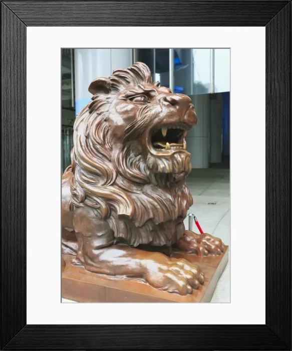 Framed Print : Bronze lion sculpture outside HSBC Headquarters, Central, Hong Kong Island, Hong Kong, China, Asia Framed Print : Bronze lion sculpture outside HSBC Headquarters, Central, Hong Kong Island, Hong Kong, China, Asia