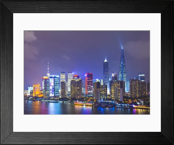 Framed Print : Pudong skyline at night across the Huangpu River, Shanghai, China, Asia Framed Print : Pudong skyline at night across the Huangpu River, Shanghai, China, Asia
