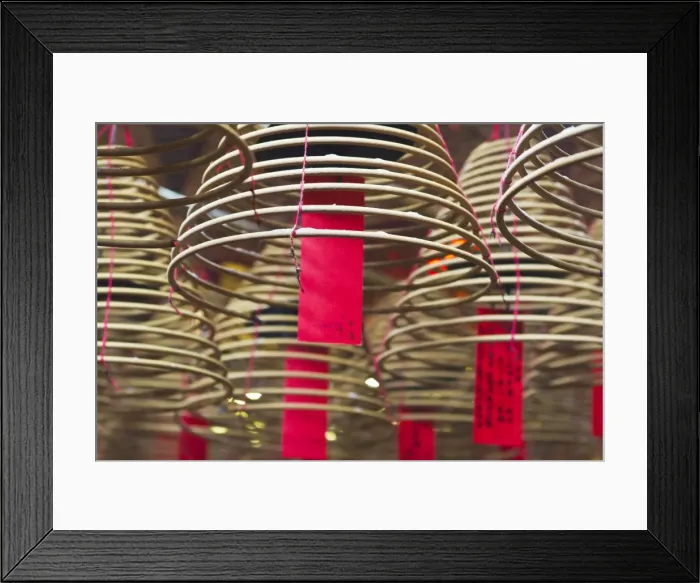 Framed Print : Incense coils and prayers written on red tags in the Man Mo Temple, Hong Kong, China, Asia