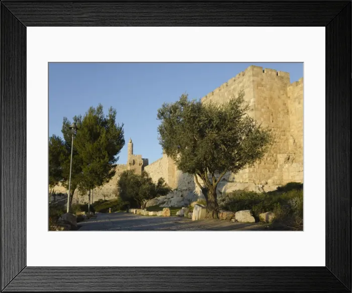 Framed Print : View at sunset of the city walls promenade with Tower of David in background, Old City, Jerusalem, Israel, Middle East Framed Print : View at sunset of the city walls promenade with Tower of David in background, Old City, Jerusalem, Israel, Middle East