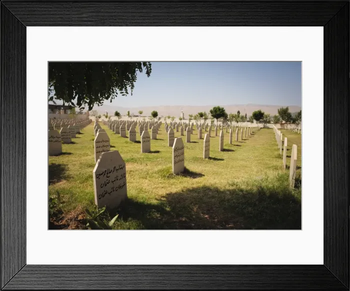 Framed Print : Memorial cemetery to the victims of Saddam Husseins chemical gas attack on the Kurdish town of Halabja, Iraq, Middle East Framed Print : Memorial cemetery to the victims of Saddam Husseins chemical gas attack on the Kurdish town of Halabja, Iraq, Middle East